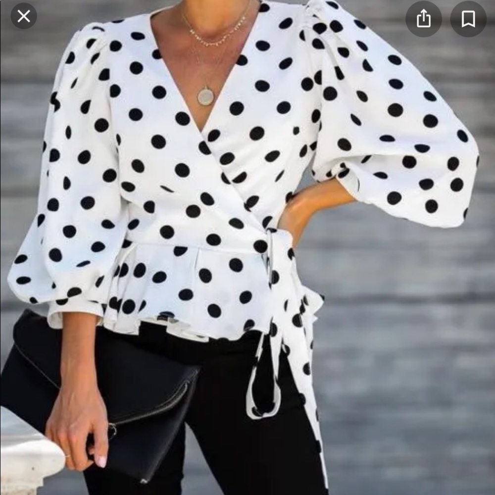 NWT - Vivian Grammar Polka Dot Wrap Blouse